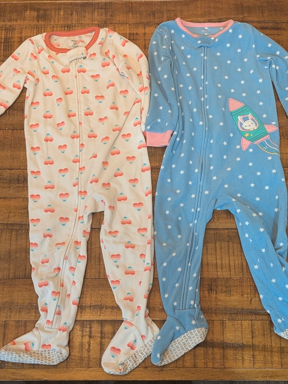 Carter's Fleece Zip Up Footed Jammies, Heart And Bunny Rocket, 2yr